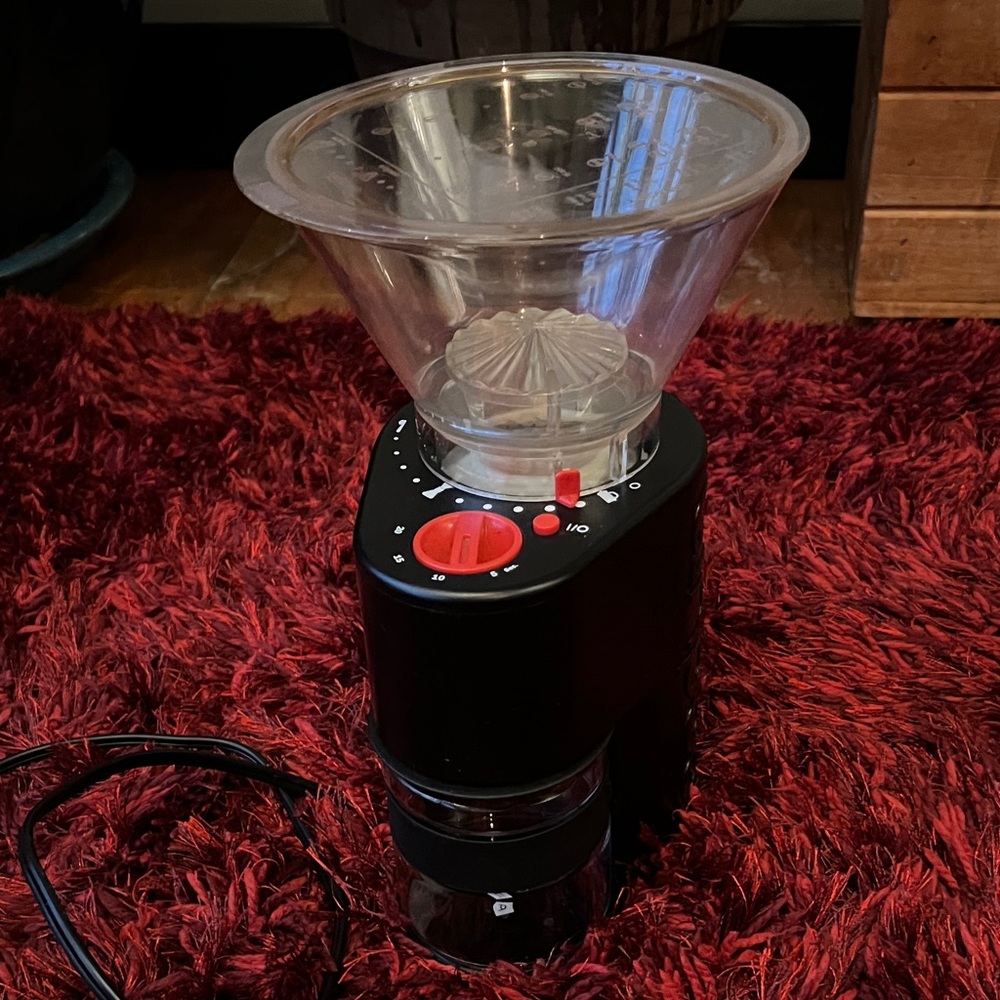 Bodum Black Coffee Grinder with Red Button
